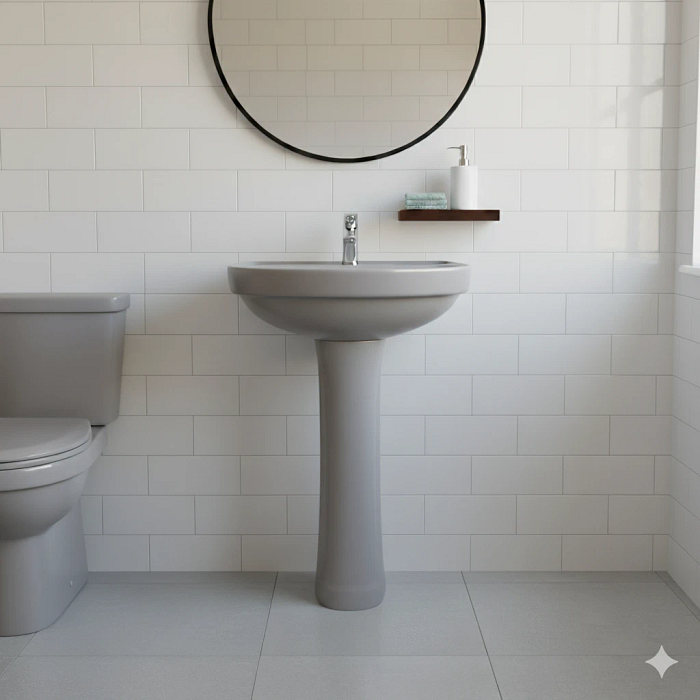 Lavatório e Coluna Cinza Cromo Com Kit Instalação Logasa