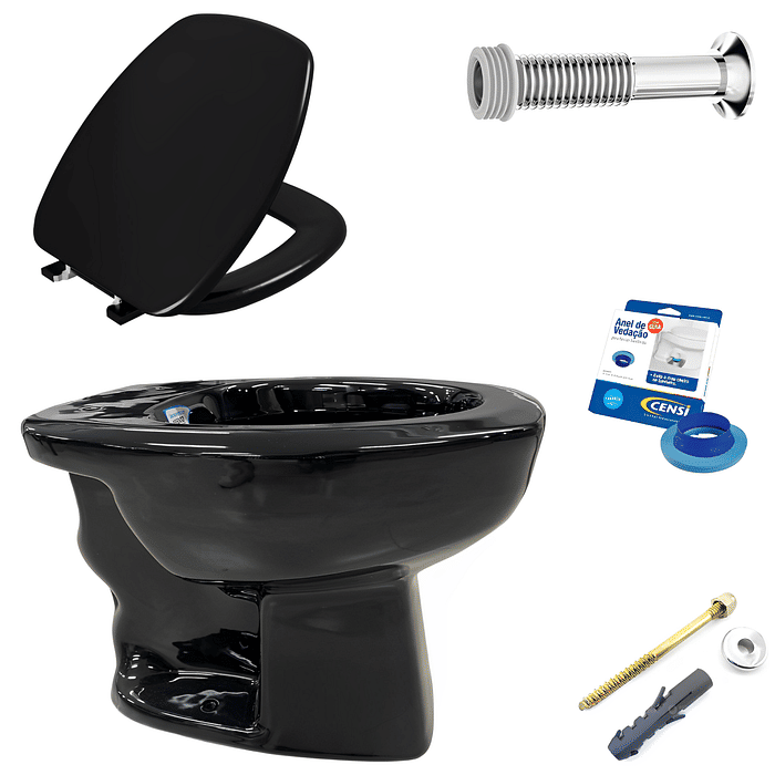 Kit Completo Vaso Sanitário Convencional Thema Preto Incepa