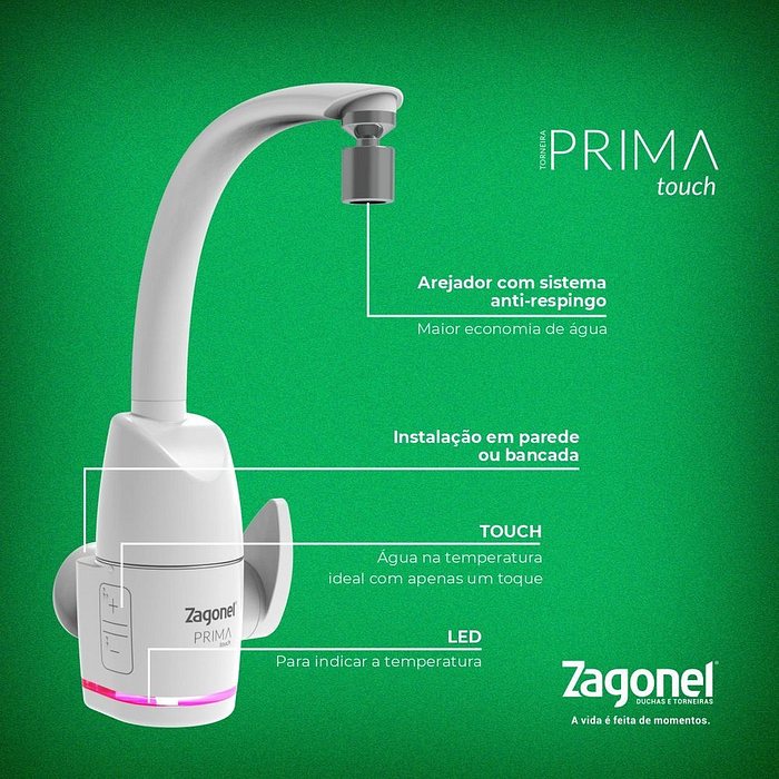 Torneira Elétrica Prima Touch Branca 5500W 220V Zagonel