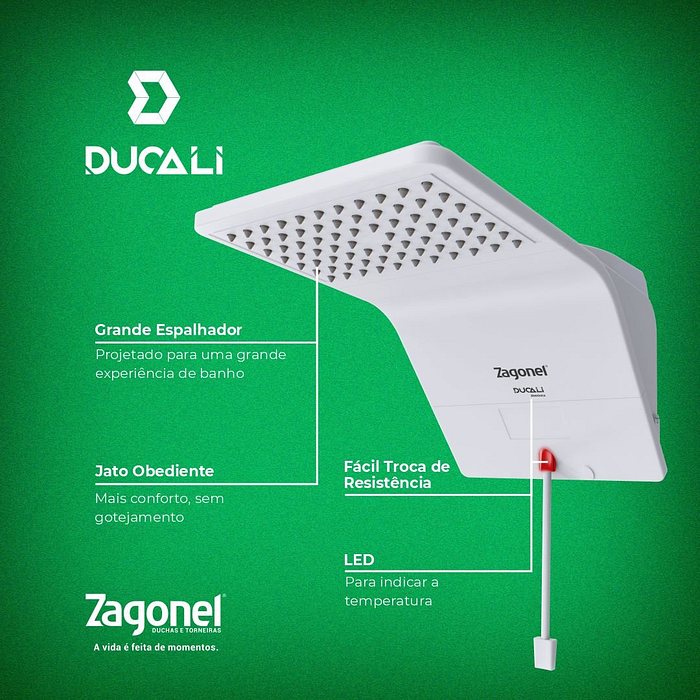 Chuveiro Ducha Ducali Eletrônica Branco Zagonel 7500W 220V