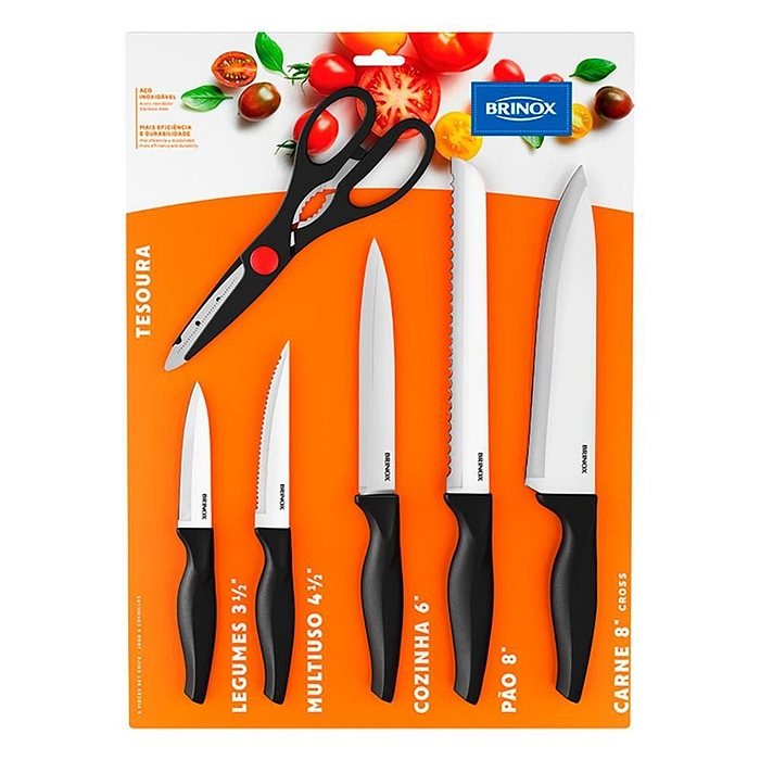 Conjunto de Facas Preto 6 Peças Cross Brinox