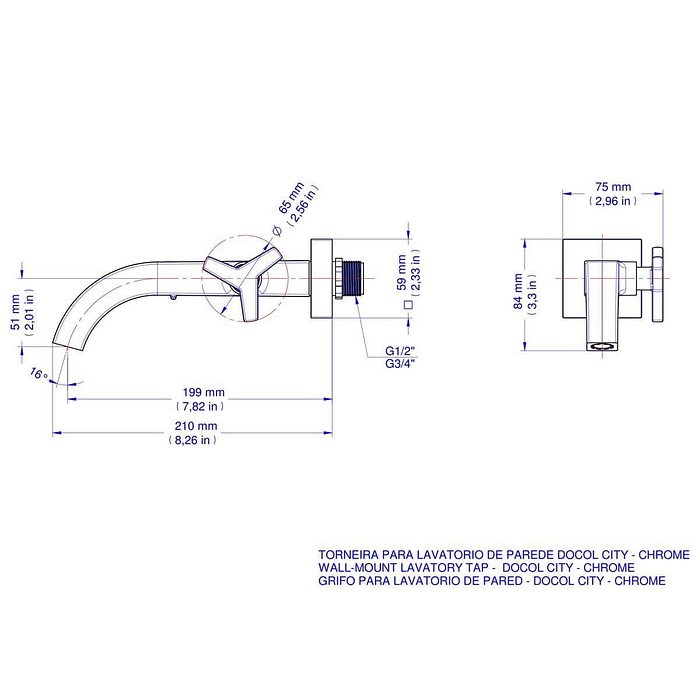 Torneira Para Lavatorio De Parede Docol City Cromado 876406