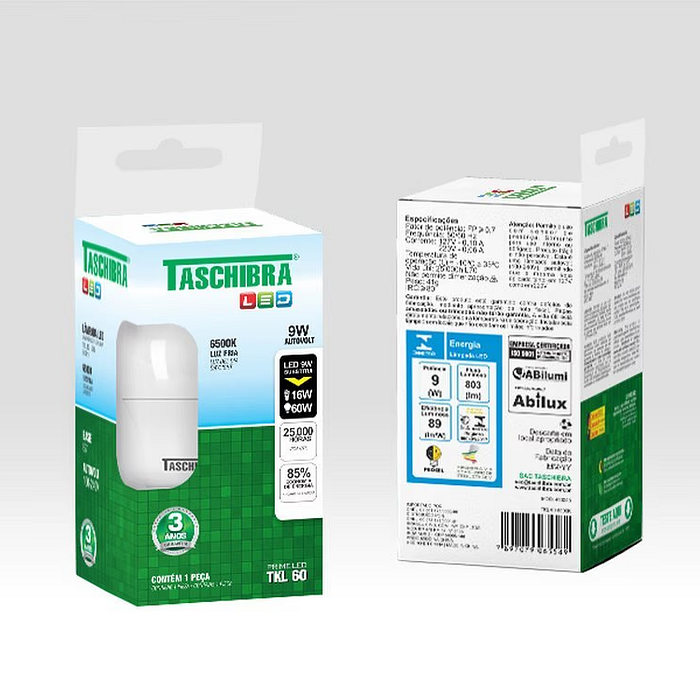Kit Com 10Pçs Lâmpada Led 9W TKL60 6500K Taschibra