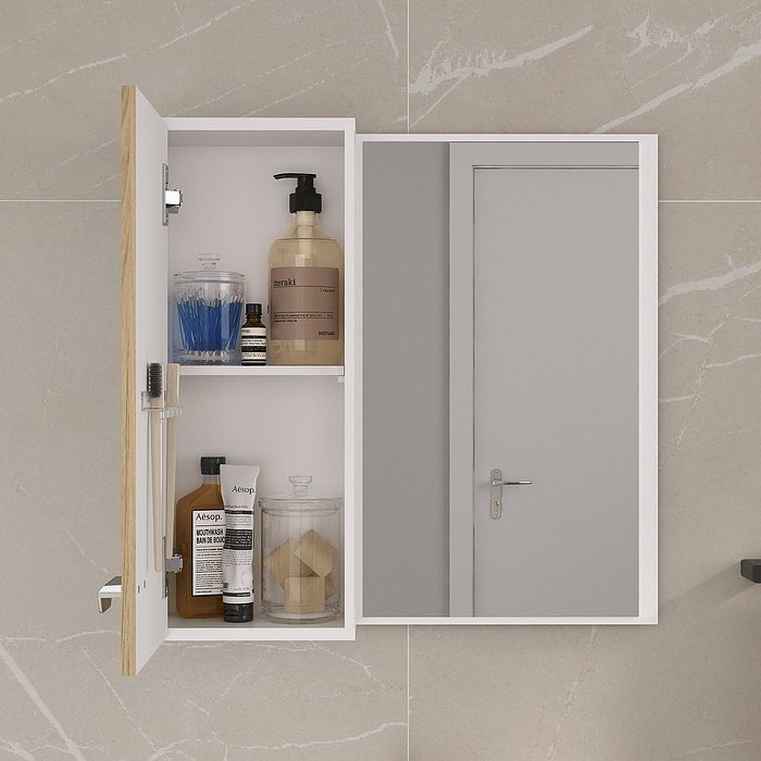 Kit Conjunto de Balcão Para Banheiro Pop 60cm Branco/Carvalho Fabribam