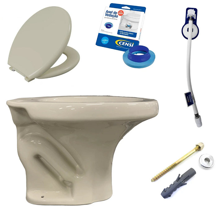 Kit Completo Vaso Sanitário Convencional Parati Bege Logasa