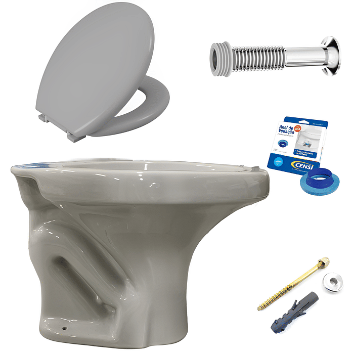 Kit Completo Vaso Sanitário Convencional Parati Cinza Cromo Logasa