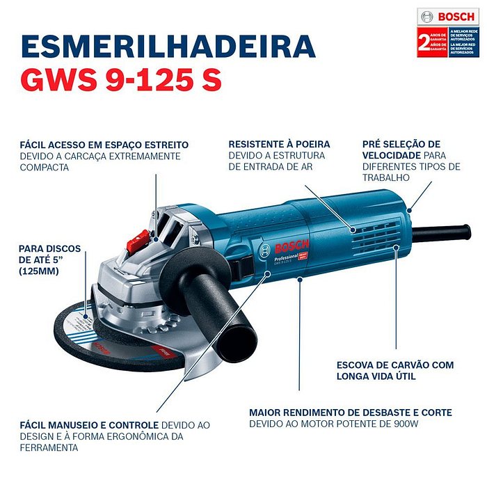 Esmerilhadeira 5" Bosch GWS 9-125 S 900W 220V