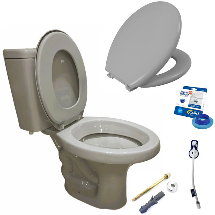 Kit Completo Vaso Sanitário Parati Com Caixa Acoplada Cinza Cromo Logasa