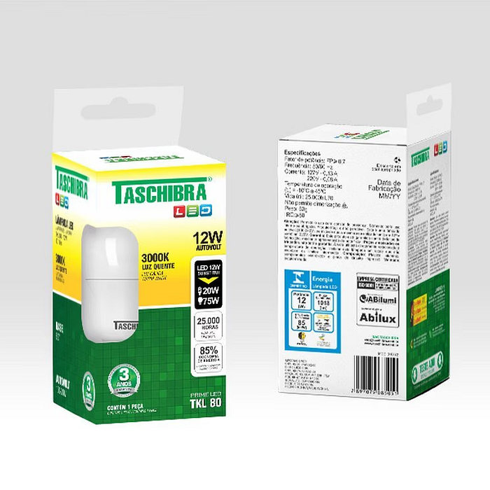 Kit Com 20Pçs Lâmpada Led 12W TKL80 3000K Taschibra