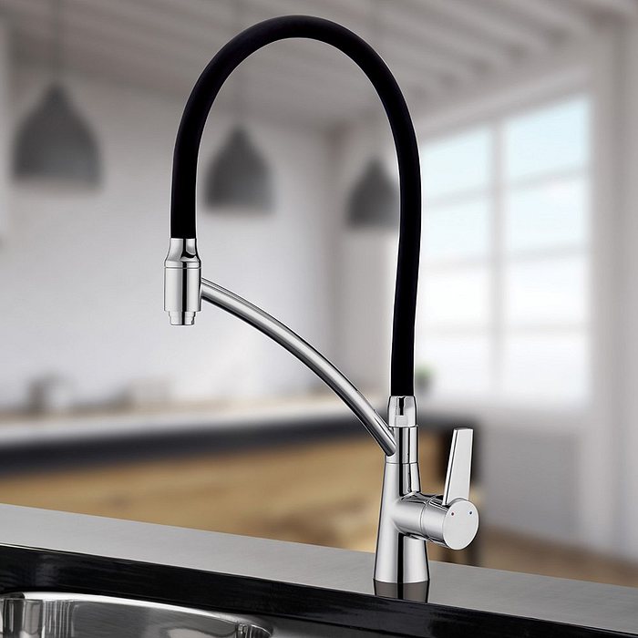 Misturador Monocomando de Mesa Para Cozinha Loren Cheff Preto/Cromado 2267 C81