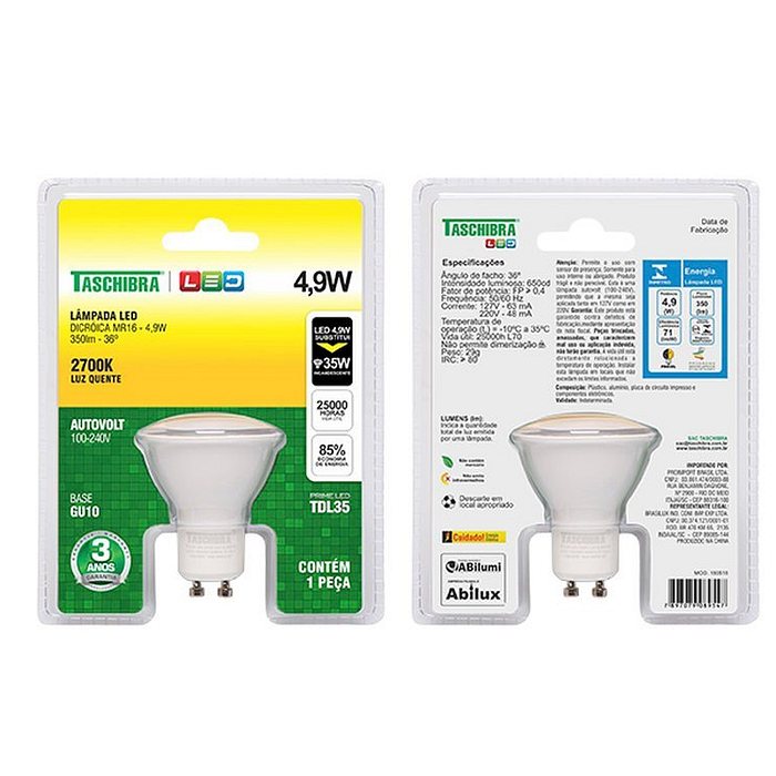 Lâmpada Led Dicroica MR16 4,9W 2700K