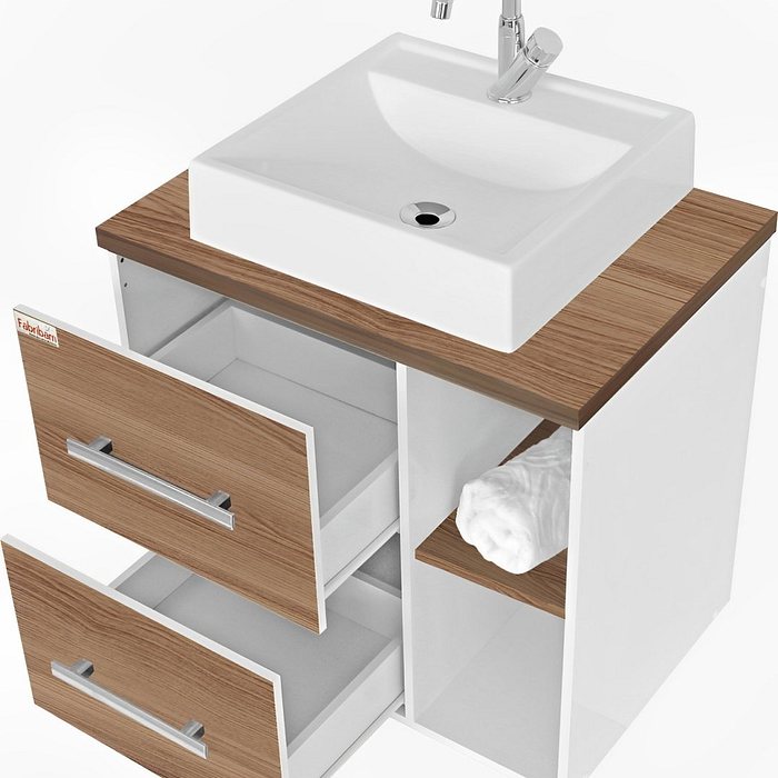 Kit Conjunto de Balcão Para Banheiro Blocc 60cm Branco/Nogal Fabribam