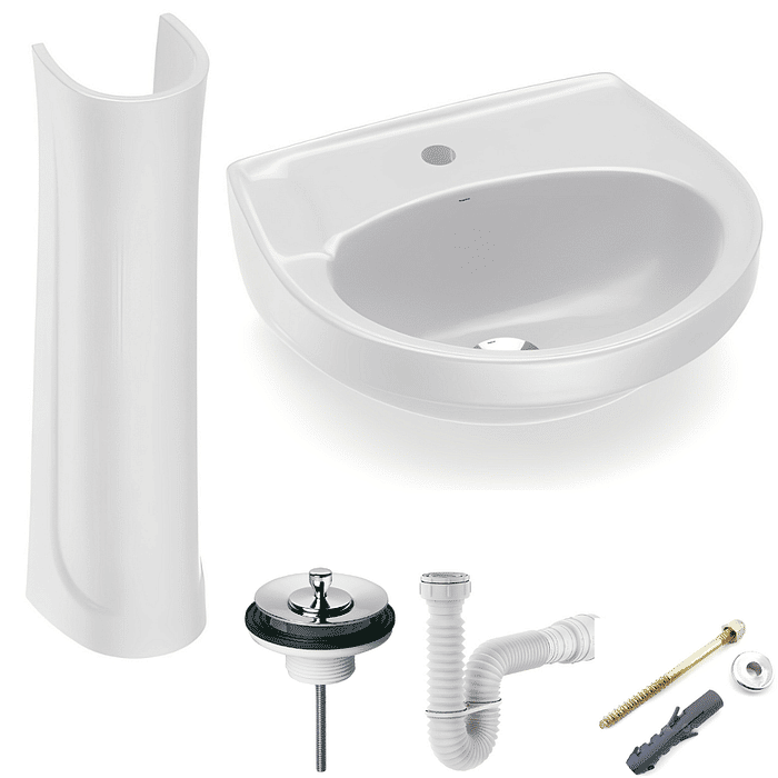 Lavatório e Coluna Cinza Cromo Com Kit Instalação Logasa