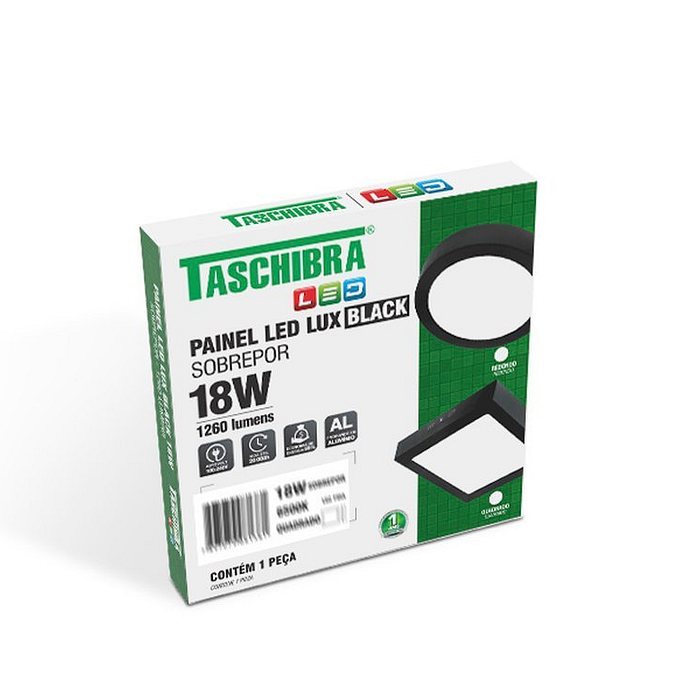 Painel de Led Sobrepor Quadrado 18W 4000K Preto Taschibra Bivolt 110V/220V