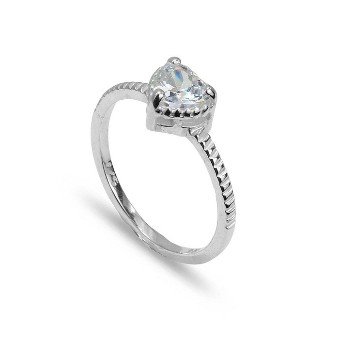 Anel de Prata Symbol com Coração de Zircônia Cristal