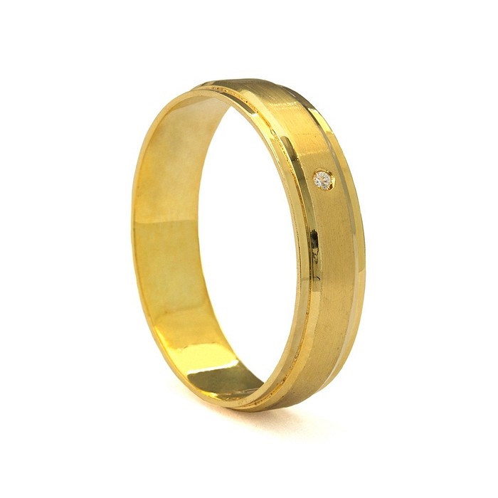 Aliança de Ouro 18K Fosca com Frisos e Brilhante