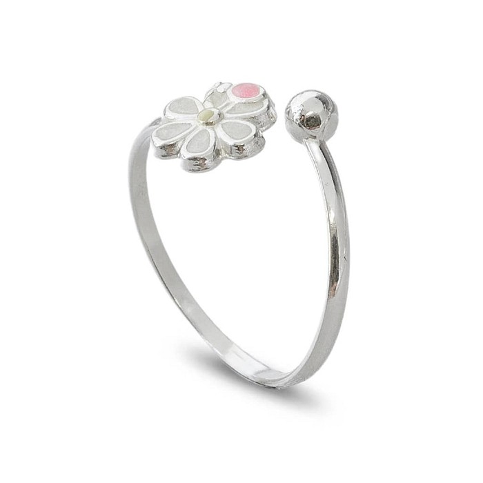 Anel de Prata Infantil Regulável com Flor Perolada