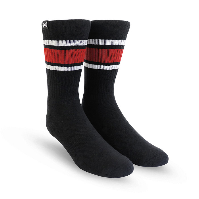 Meia Esportiva Norden Stripe Preto e Vermelho