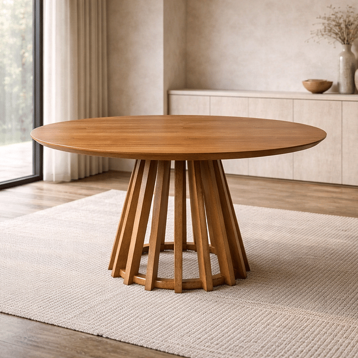 Mesa de Jantar Redonda Lira 2 a 6 Lugares em Madeira Maciça Design Ripado
