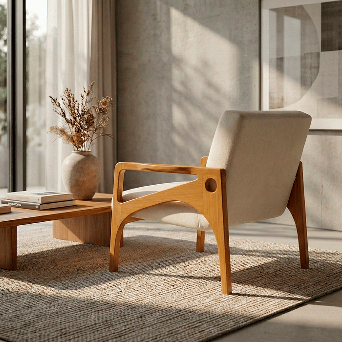 Poltrona de Madeira Maciça Estofada Bormio Premium