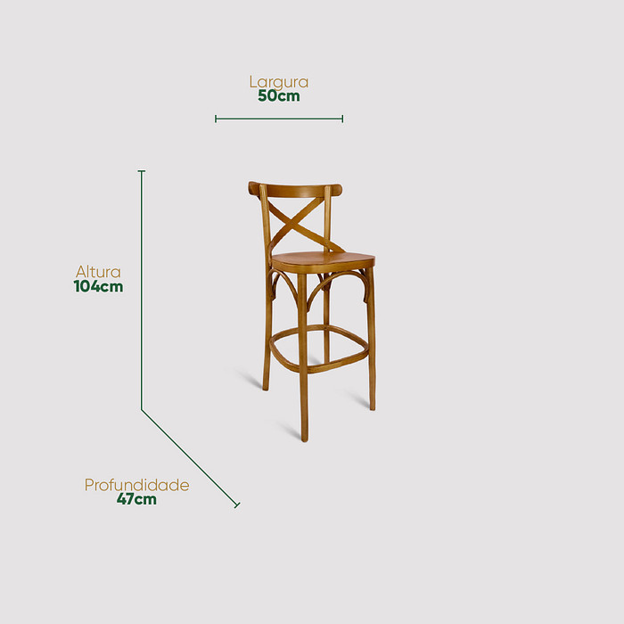 Banqueta Espanha X em Madeira Maciça com Encosto Cruzado
