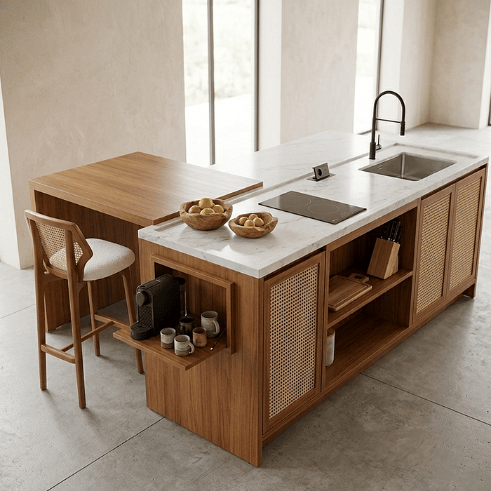 Banqueta de Madeira Maciça com Encosto em Tela Rialto Premium