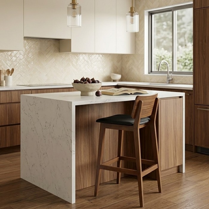 Banqueta Vero em Madeira Maciça Estofada com Encosto Curvado