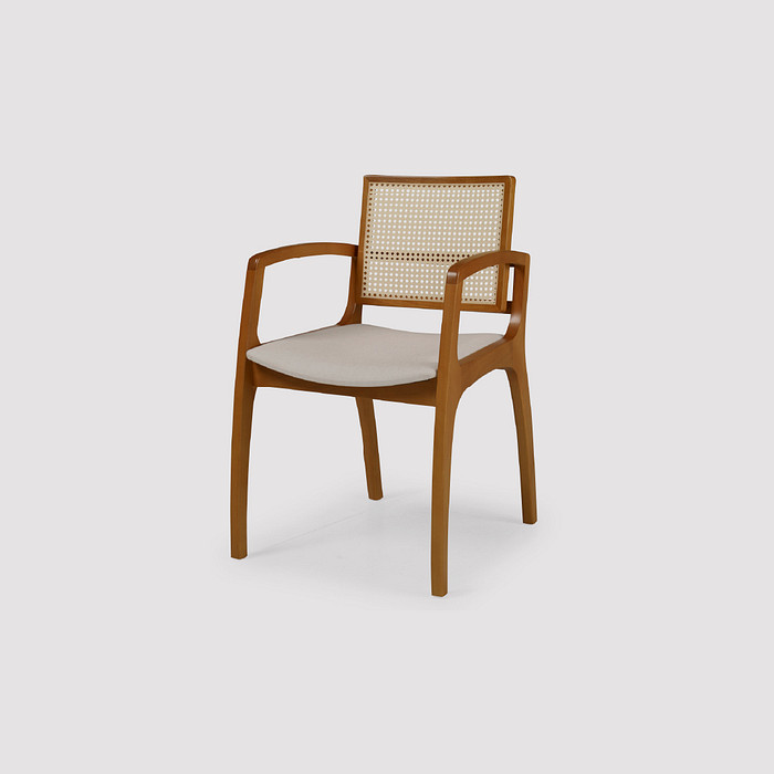 Cadeira Pisa com Braço em Madeira Maciça e Tela Portuguesa Premium