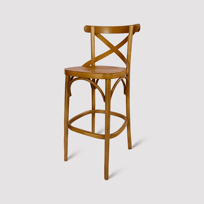 Banqueta Espanha X em Madeira Maciça com Encosto Cruzado