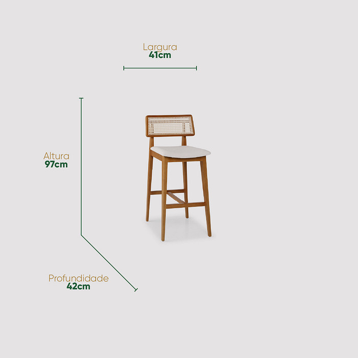 Banqueta Bellagio em Madeira Maciça com Encosto em Tela