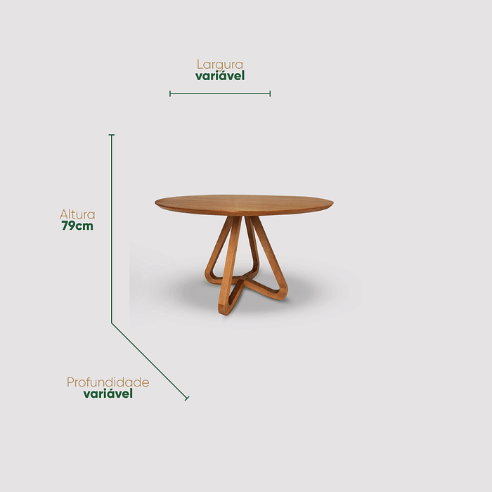 Mesa de Jantar Redonda Elos 2 a 6 Lugares Base em Madeira Maciça Design Moderno