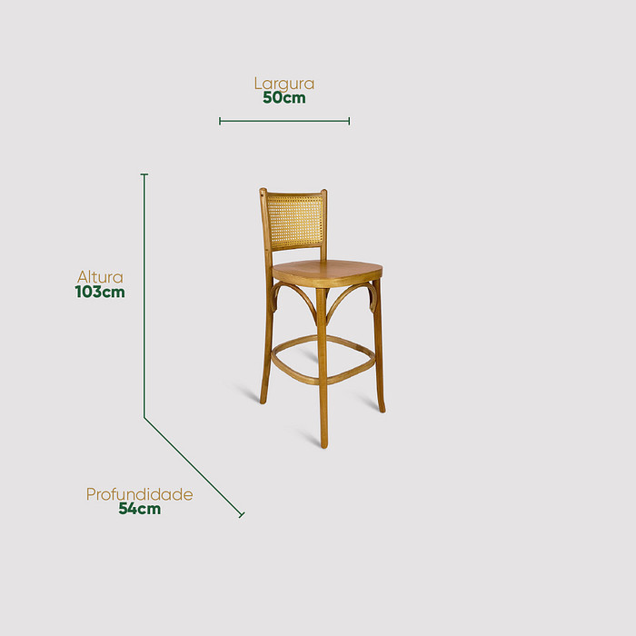 Banqueta Luxemburgo de Madeira Maciça Encosto em Tela