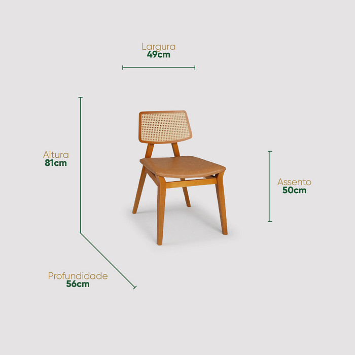 Cadeira de Jantar Parma em Madeira Maciça com Tela Natural