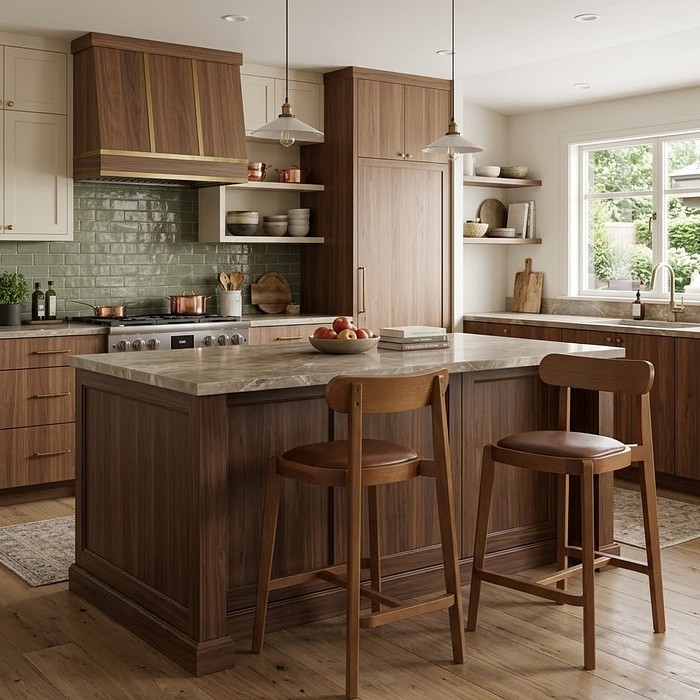 Banqueta Torino em Madeira Maciça Estofada Caramelo