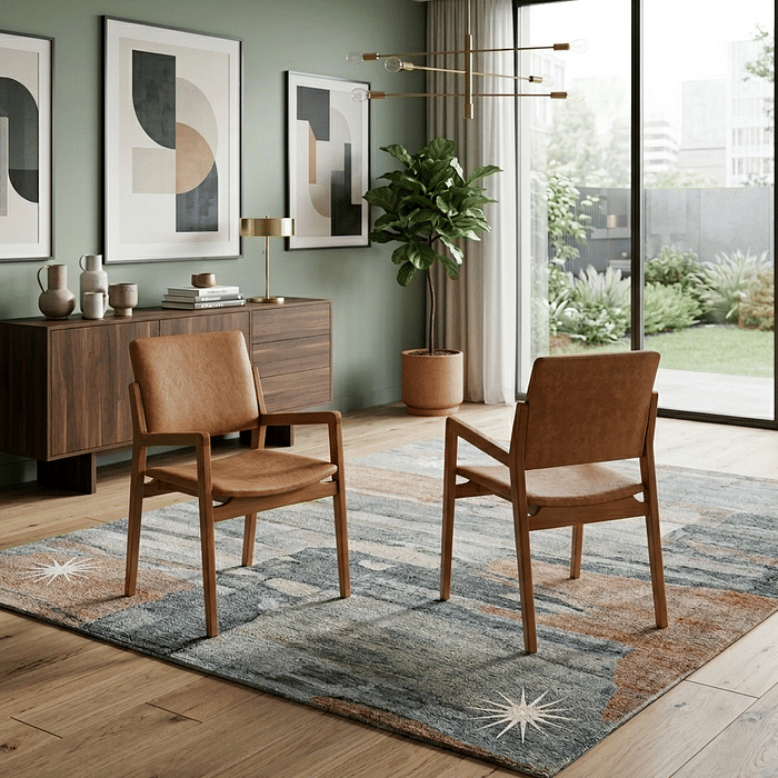 Cadeira de Jantar Estofada Brioni com Braço em Madeira Maciça