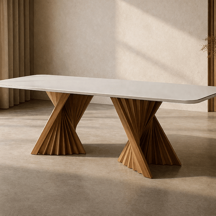 Mesa de Jantar Vitta 8 a 12 Lugares Base em Madeira Maciça Design Leque