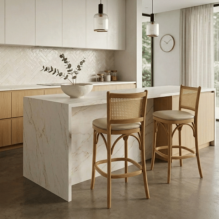 Banqueta Luxemburgo De Madeira Maciça Encosto em Tela Estofada