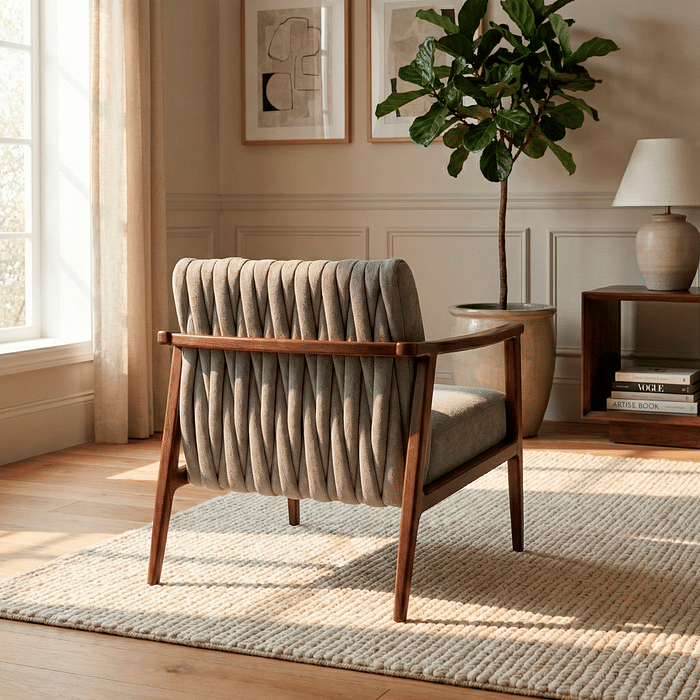 Poltrona de Madeira Maciça Estofada Arezzo Design Mid-Century