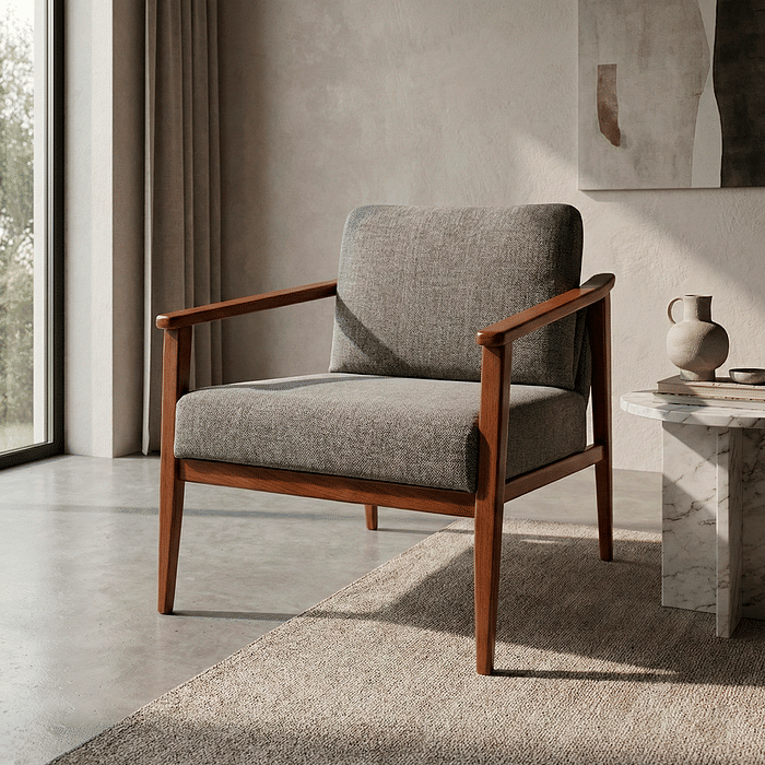 Poltrona de Madeira Maciça Estofada Arezzo Design Mid-Century