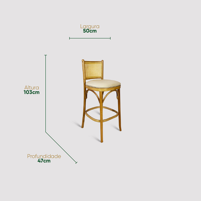 Banqueta Luxemburgo De Madeira Maciça Encosto em Tela Estofada