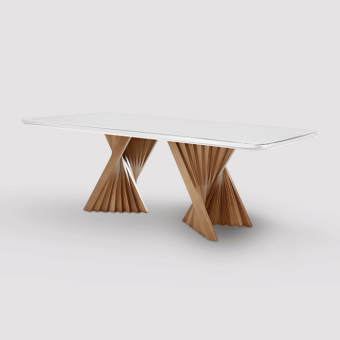 Mesa de Jantar Vitta 8 a 12 Lugares Base em Madeira Maciça Design Leque