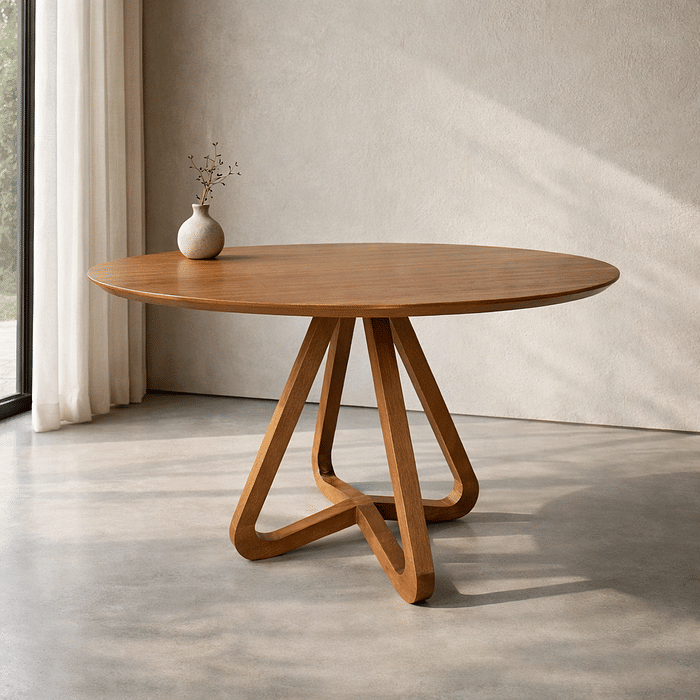 Mesa de Jantar Redonda Elos 2 a 6 Lugares Base em Madeira Maciça Design Moderno