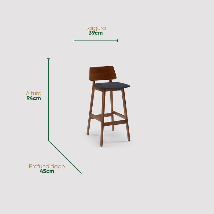 Banqueta Vero em Madeira Maciça Estofada com Encosto Curvado
