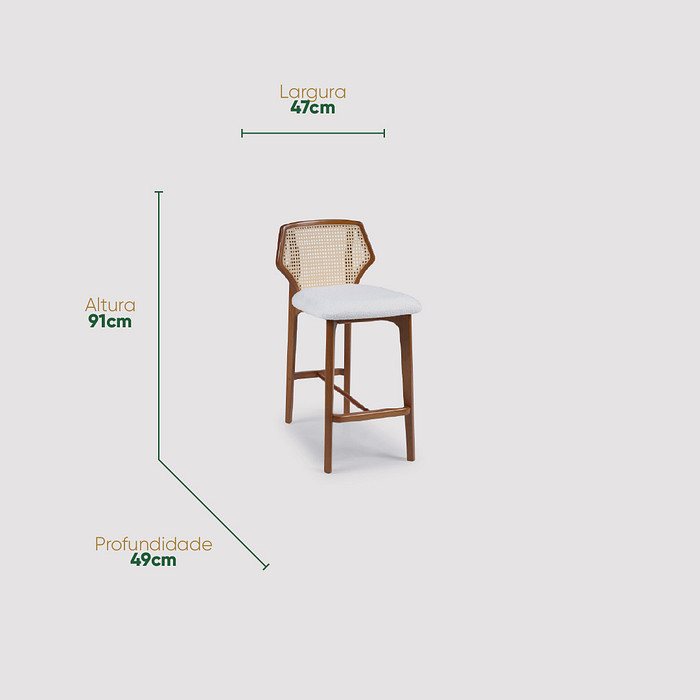 Banqueta de Madeira Maciça com Encosto em Tela Rialto Premium