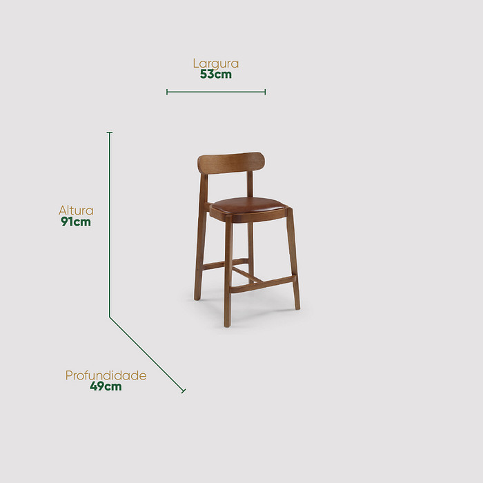 Banqueta Torino em Madeira Maciça Estofada Caramelo
