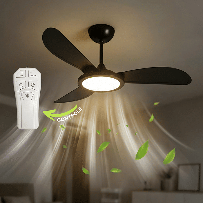 Ventilador de teto Firenze preto com lâmpada LED integrada e controle remoto