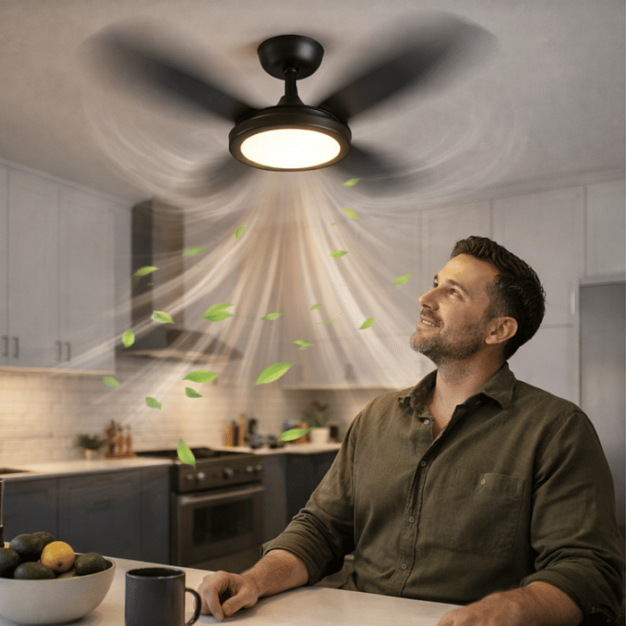 Ventilador de teto preto Firenze com lâmpada LED e motor turbo potente