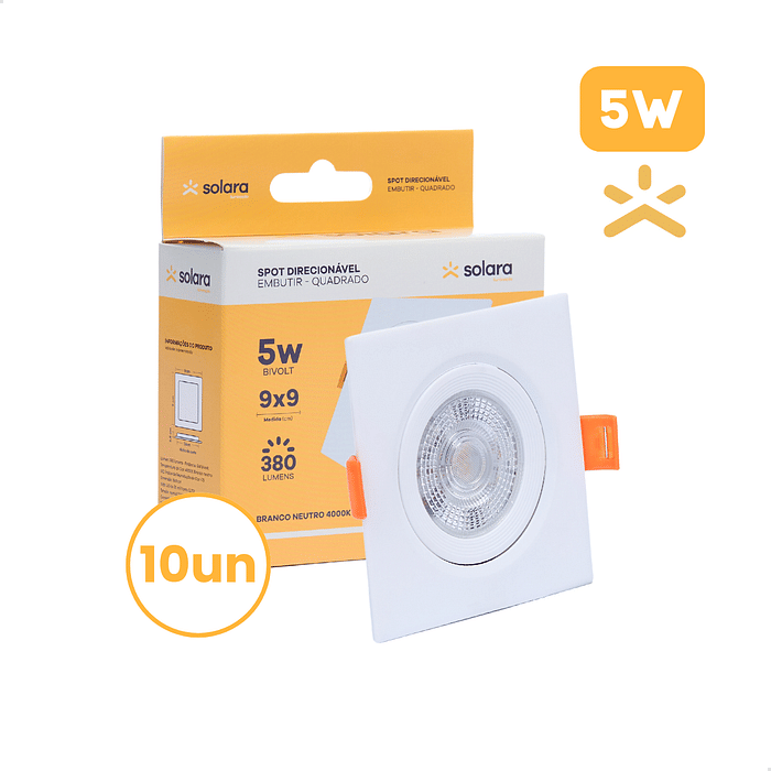 Combo 10 Spots LED Direcionáveis Embutir 5W Solara