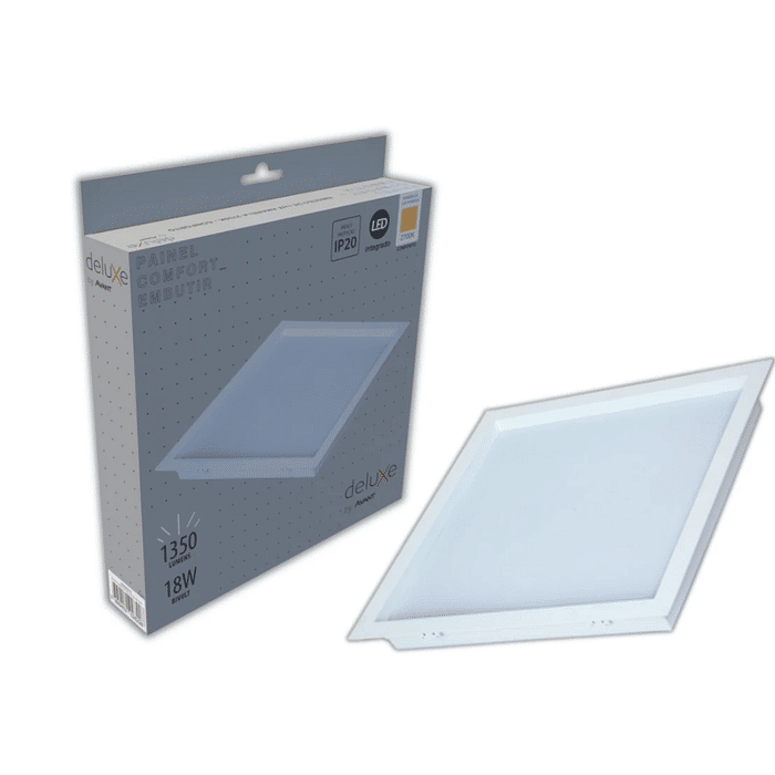 Painel Plafon LED 18W Recuado Embutir 22x22cm Comfort - Avant