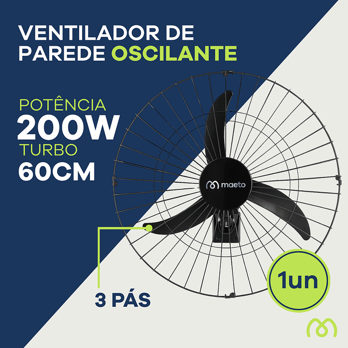Ventilador de Parede Oscilante 60cm 200W Light Maeto - Preto